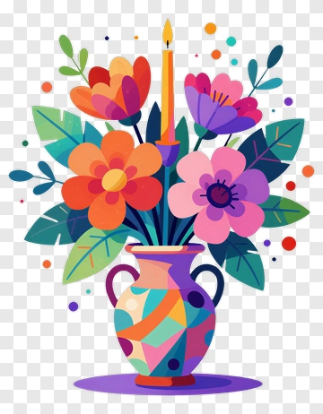 Colorful Flower Bouquet In A Decorative Vase PNG