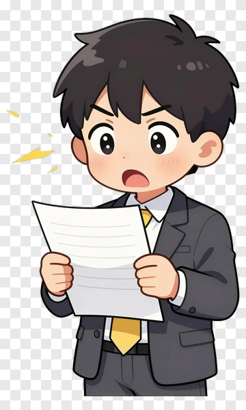Cartoon Boy In Suit Reading A Document PNG