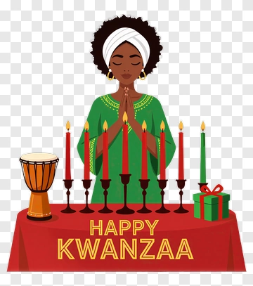 Woman Celebrating Kwanzaa With Candles And Drum PNG