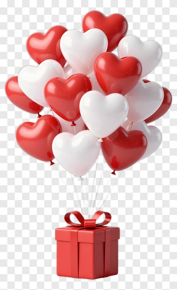 Heart-Shaped Balloons With Gift Box PNG