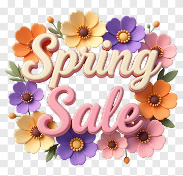 Spring Sale With Colorful Flowers PNG