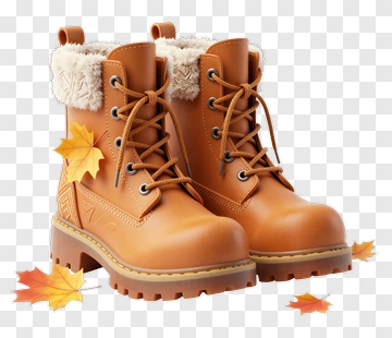 Brown Winter Boots With Leaves PNG