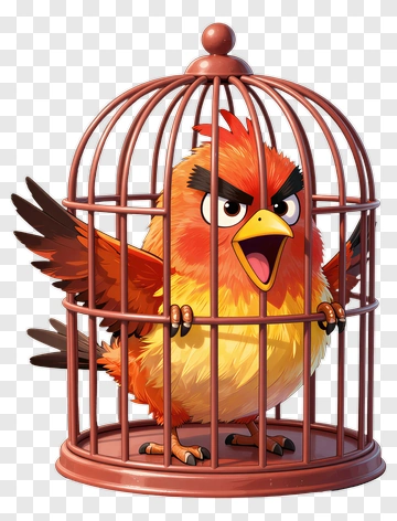Cartoon Bird In A Cage PNG