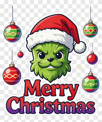 Cartoon Grinch Wearing Santa Hat With Christmas Ornaments PNG