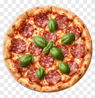 Pepperoni Pizza With Fresh Basil Leaves PNG