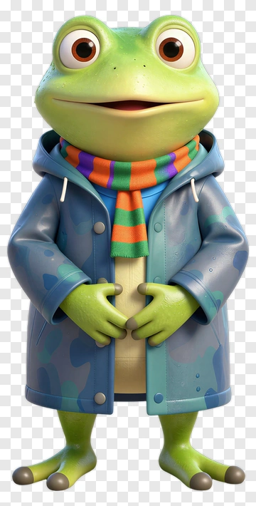 Cartoon Frog Wearing A Colorful Scarf And Raincoat PNG