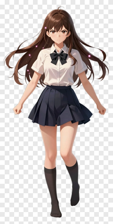 Anime Girl In School Uniform Walking PNG
