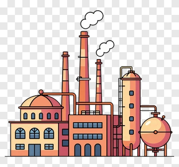 Industrial Factory With Smoke Stacks PNG