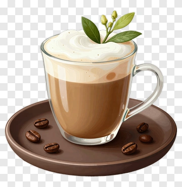Coffee Cup With Cream And Leaves PNG