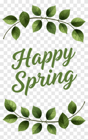 Happy Spring With Green Leaves PNG