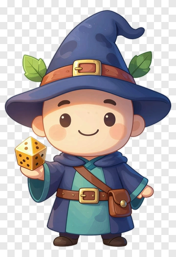 Cartoon Wizard Holding A Dice PNG