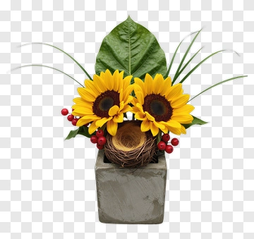 Sunflower Arrangement In A Decorative Pot PNG