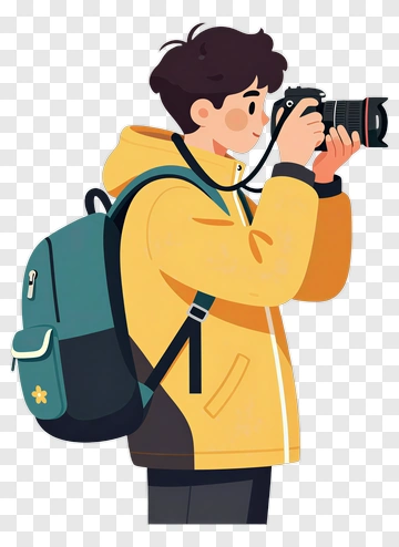 Cartoon Photographer In A Yellow Jacket PNG