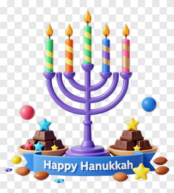 Happy Hanukkah Menorah With Candles And Treats PNG