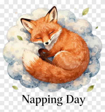 Cartoon Fox Sleeping On A Cloud For Napping Day PNG