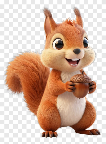 Cartoon Squirrel Holding An Acorn PNG