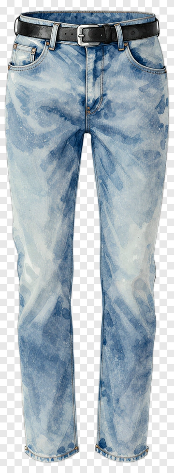 Watercolor Blue Jeans With Belt PNG