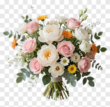 Flower Bouquet With Pink And White Roses PNG