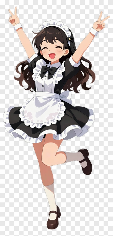 Happy Maid Character Making Peace Signs PNG