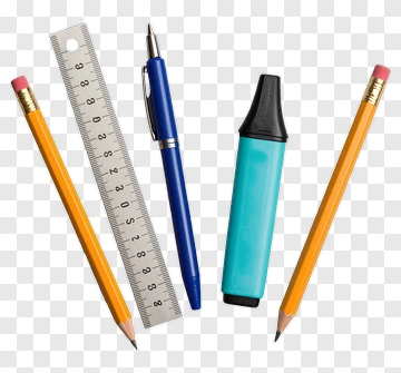 Stationery Items Including Pencils, Ruler, And Pen PNG