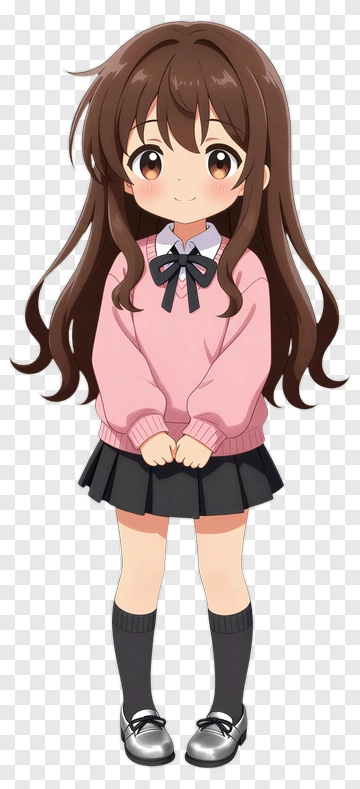 Anime Girl In Pink Sweater And Black Skirt PNG