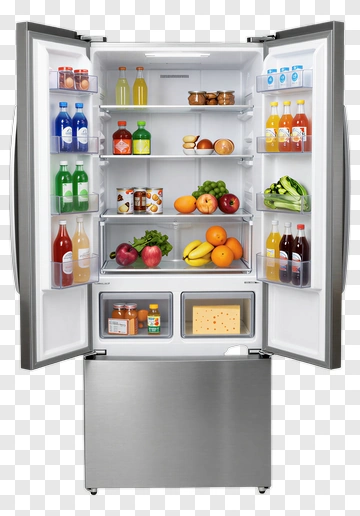 Open Refrigerator Filled With Food And Beverages PNG