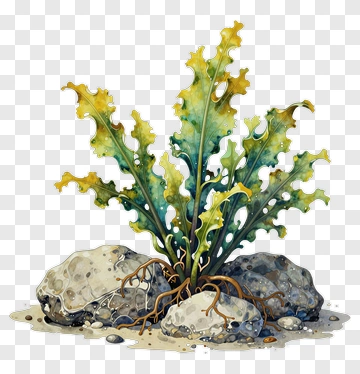 Colorful Seaweed Growing Among Rocks PNG