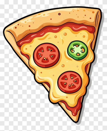 Cartoon Pizza Slice With Tomato And Green Pepper PNG