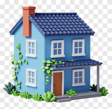 3D House With Greenery PNG