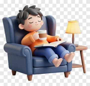 3D Boy Sitting In A Chair Reading A Book PNG
