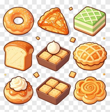 Variety Of Cartoon Desserts And Baked Goods PNG