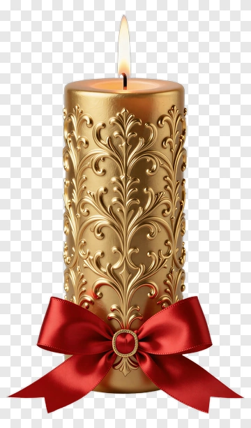 Elegant Golden Candle With Red Ribbon PNG