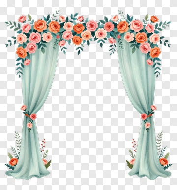 Floral Arch With Draped Curtains PNG