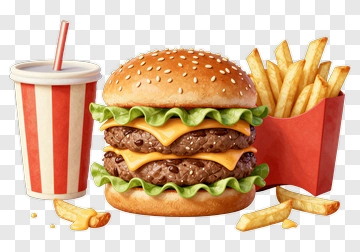 Cheeseburger With Fries And Soda PNG