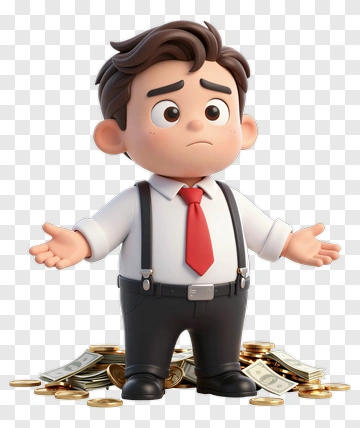 Cartoon Boy Standing On A Pile Of Money PNG
