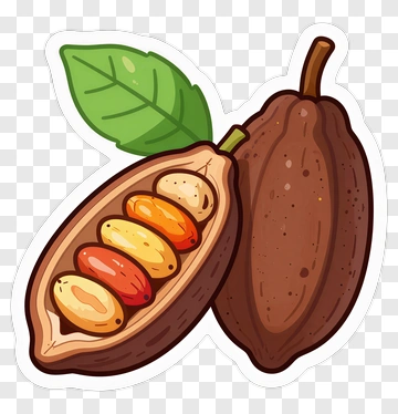 Cartoon Cocoa Pod With Beans And Leaf PNG