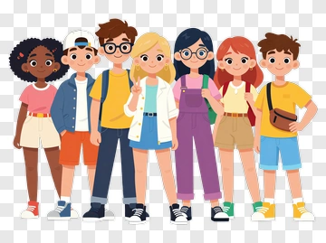 Cartoon Group Of Children Standing Together PNG