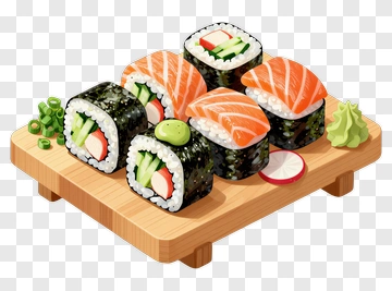 Sushi Platter With Salmon And Vegetables PNG