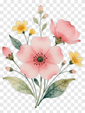 Watercolor Pink Flower Bouquet PNG