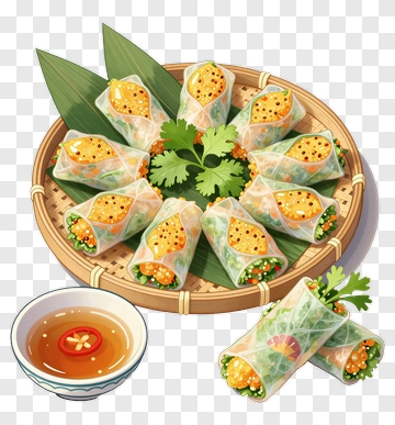 Colorful Spring Rolls With Dipping Sauce PNG