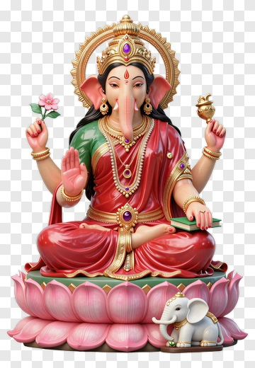 Ganesha Statue Sitting On A Lotus Flower PNG