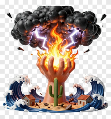 Explosive Hand Erupting With Fire And Smoke PNG