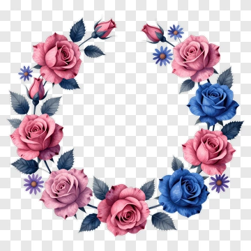 Floral Wreath Of Pink And Blue Roses PNG