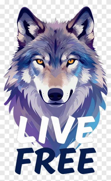 Wolf With Live Free Text PNG