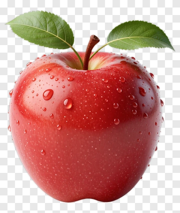 Red Apple With Leaves And Water Droplets PNG