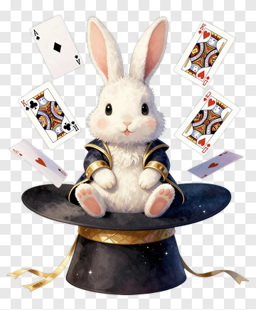 Cartoon Rabbit In A Magician's Hat With Playing Cards PNG