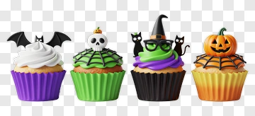 Halloween Cupcakes With Spooky Decorations PNG
