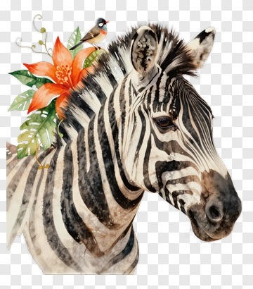 Watercolor Zebra With Floral Elements PNG