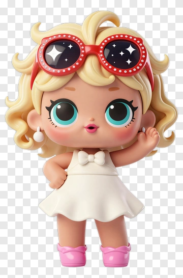 Doll With Sunglasses And White Dress PNG
