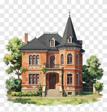 Victorian House With Garden PNG